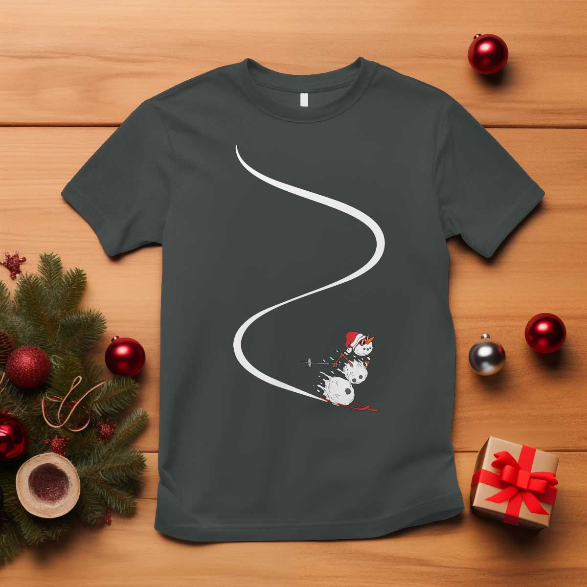 Skiing Snowman T Shirt Funny Ski Freeride Freeski Winter Sports Skiers TS10 Dark Heather Print Your Wear