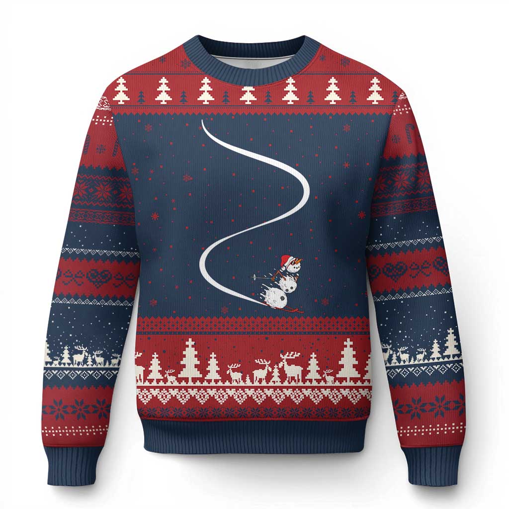 Skiing Snowman Ugly Christmas Sweater Funny Ski Freeride Freeski Winter Sports Skiers TS10 Navy Red Print Your Wear