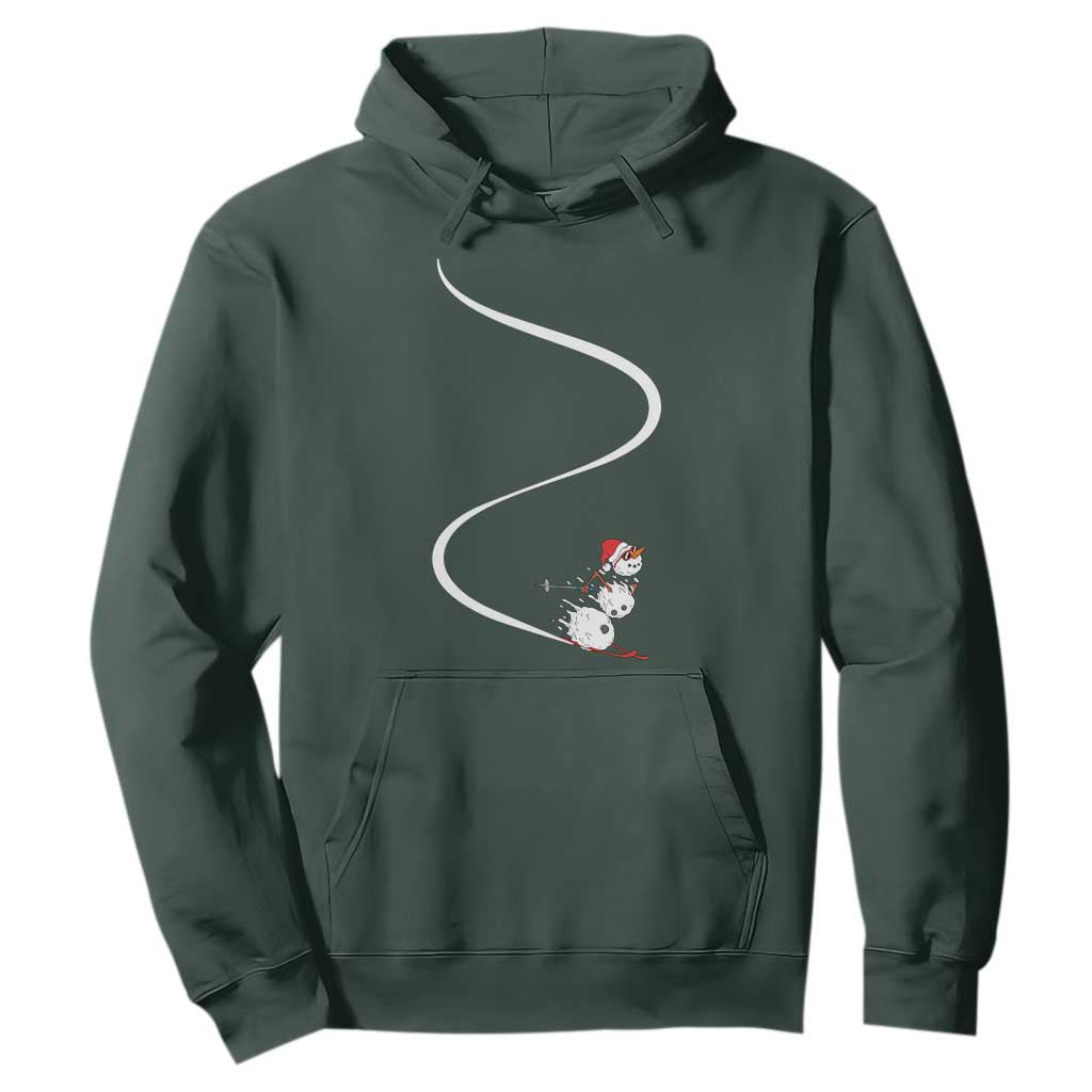 Skiing Snowman Hoodie Funny Ski Freeride Freeski Winter Sports Skiers TS10 Dark Forest Green Print Your Wear