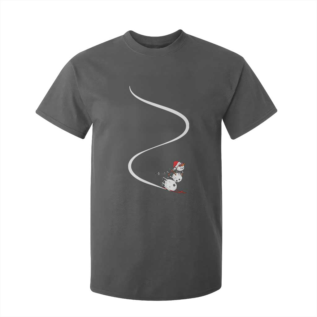 Skiing Snowman T Shirt For Kid Funny Ski Freeride Freeski Winter Sports Skiers TS10 Dark Heather Print Your Wear