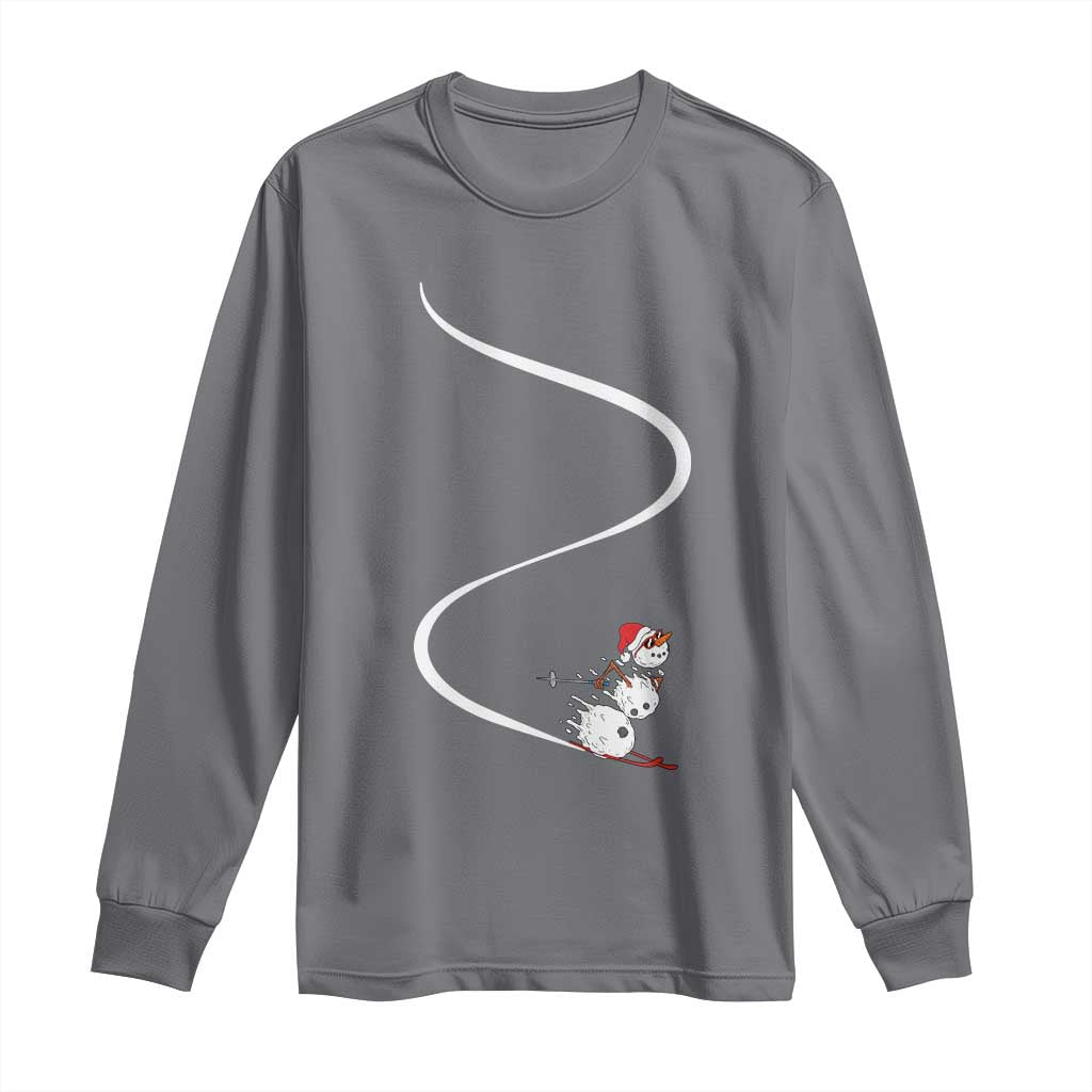 Skiing Snowman Long Sleeve Shirt Funny Ski Freeride Freeski Winter Sports Skiers TS10 Charcoal Print Your Wear