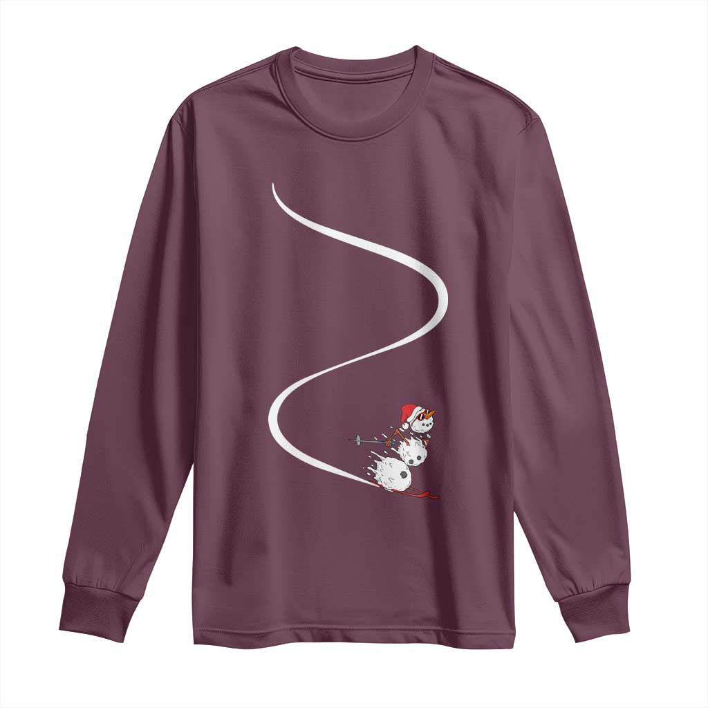 Skiing Snowman Long Sleeve Shirt Funny Ski Freeride Freeski Winter Sports Skiers TS10 Maroon Print Your Wear