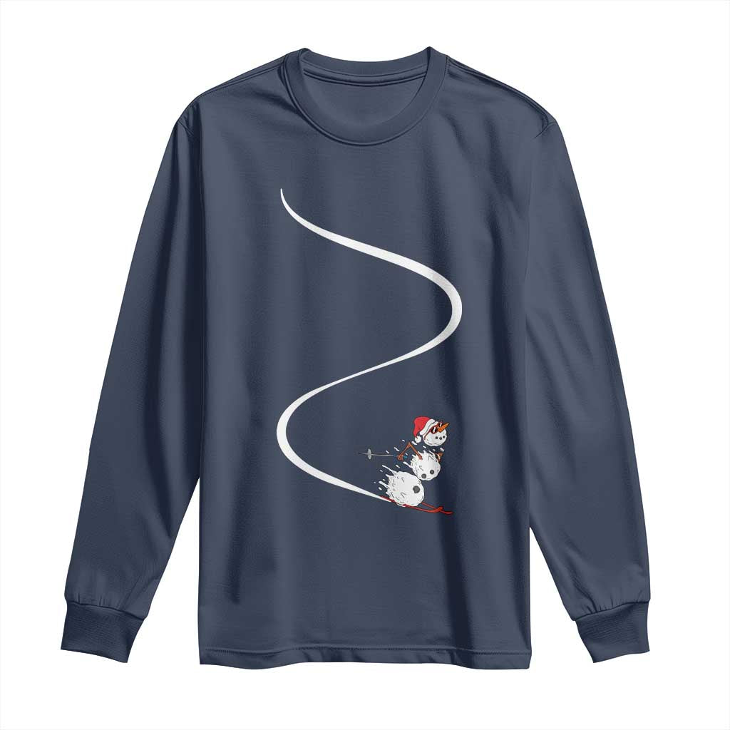 Skiing Snowman Long Sleeve Shirt Funny Ski Freeride Freeski Winter Sports Skiers TS10 Navy Print Your Wear