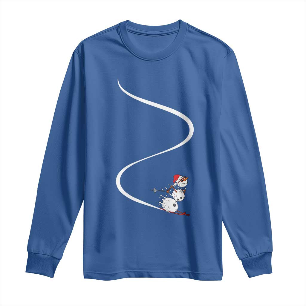 Skiing Snowman Long Sleeve Shirt Funny Ski Freeride Freeski Winter Sports Skiers TS10 Royal Blue Print Your Wear