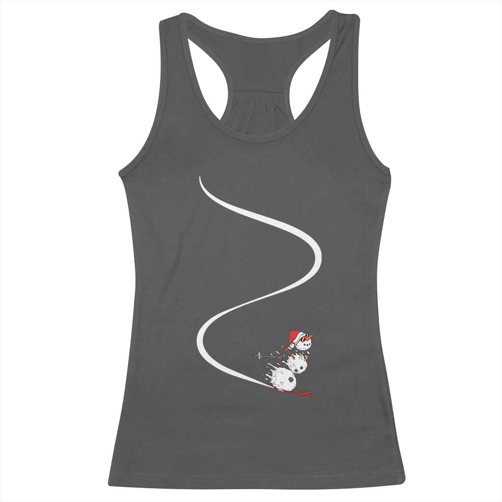 Skiing Snowman Racerback Tank Top Funny Ski Freeride Freeski Winter Sports Skiers TS10 Dark Heather Print Your Wear