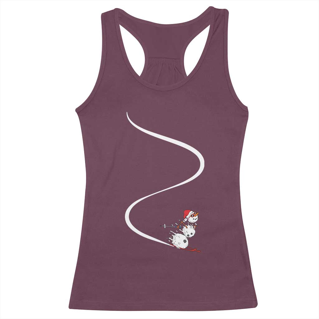 Skiing Snowman Racerback Tank Top Funny Ski Freeride Freeski Winter Sports Skiers TS10 Maroon Print Your Wear