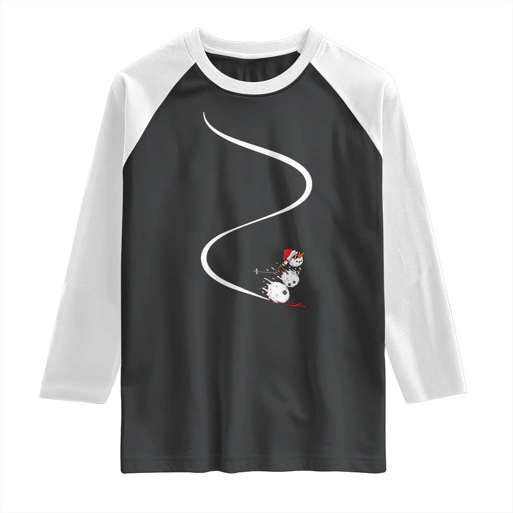 Skiing Snowman Raglan Shirt Funny Ski Freeride Freeski Winter Sports Skiers TS10 Black White Print Your Wear