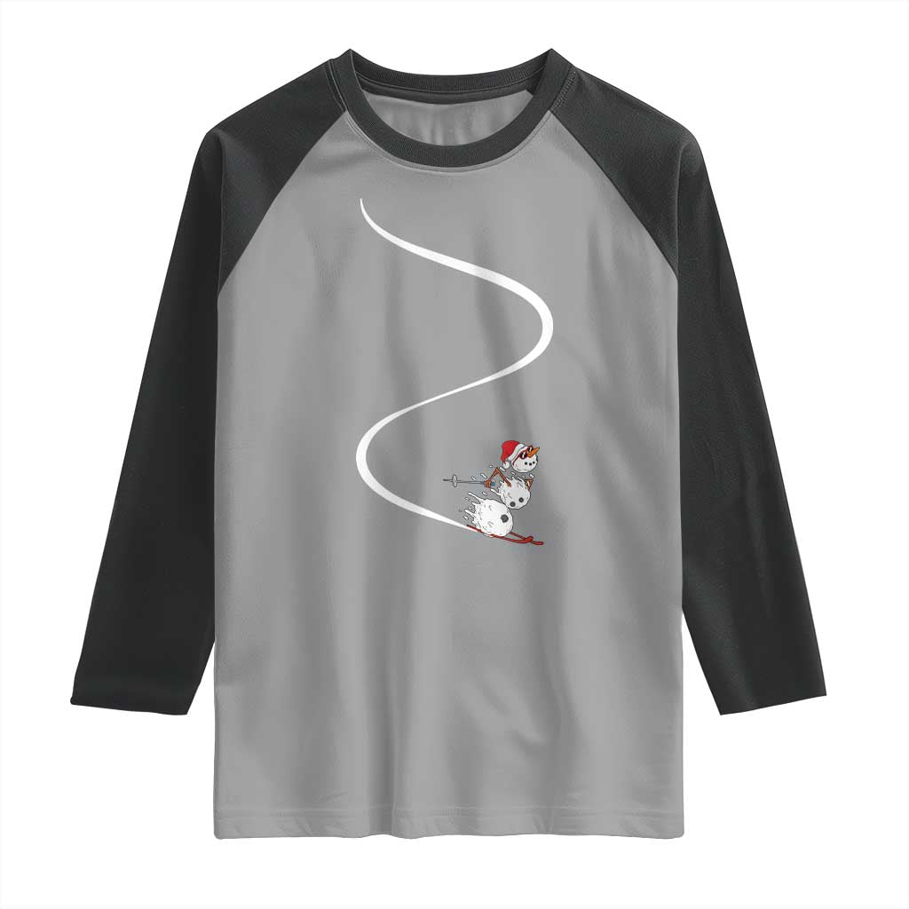 Skiing Snowman Raglan Shirt Funny Ski Freeride Freeski Winter Sports Skiers TS10 Sport Gray Black Print Your Wear