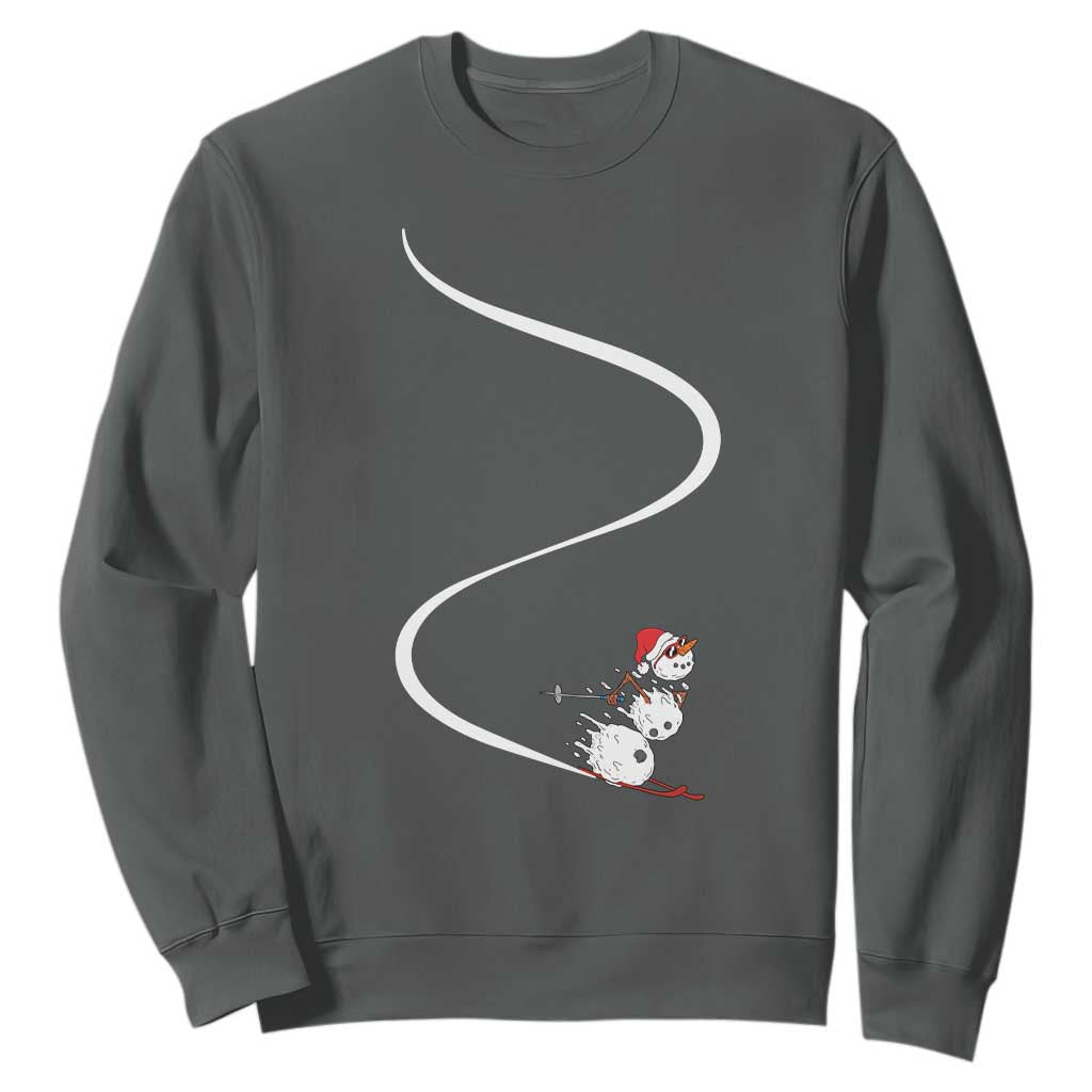 Skiing Snowman Sweatshirt Funny Ski Freeride Freeski Winter Sports Skiers TS10 Dark Heather Print Your Wear