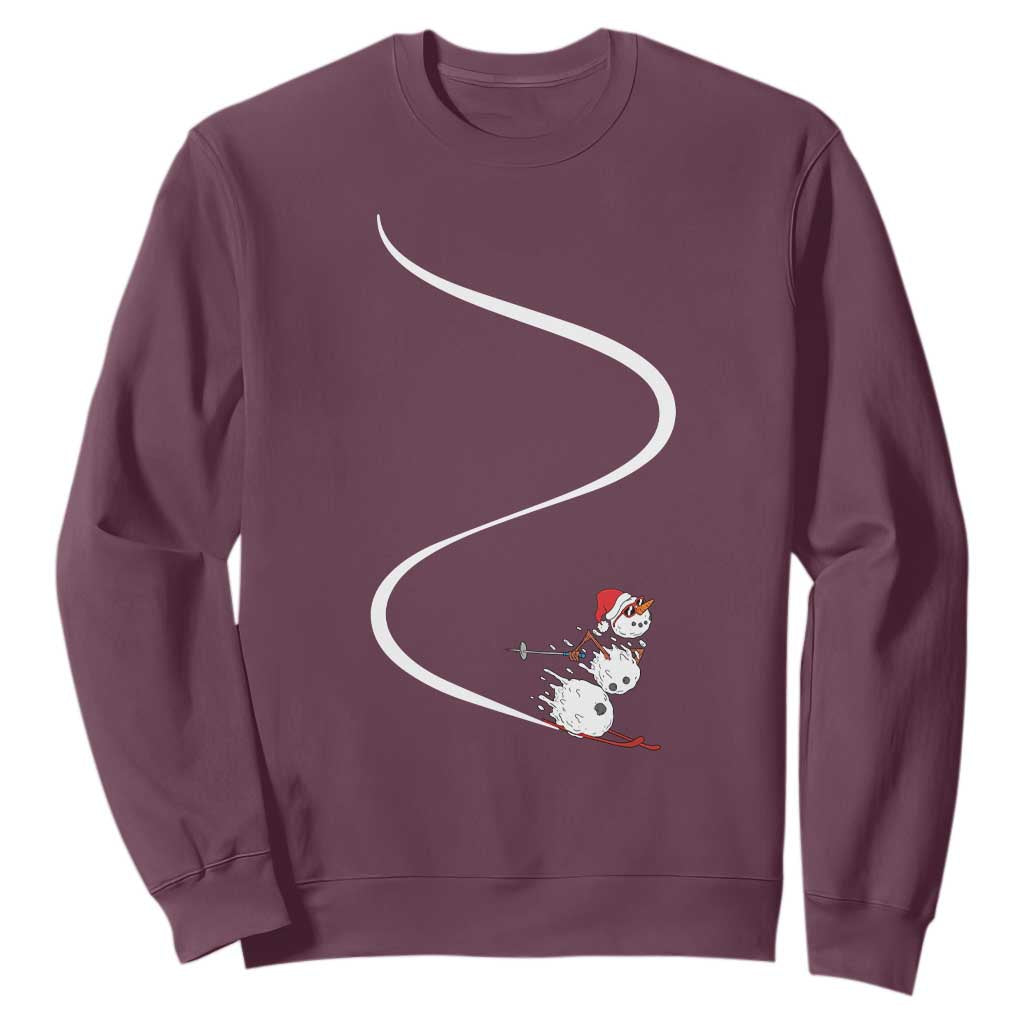 Skiing Snowman Sweatshirt Funny Ski Freeride Freeski Winter Sports Skiers TS10 Maroon Print Your Wear