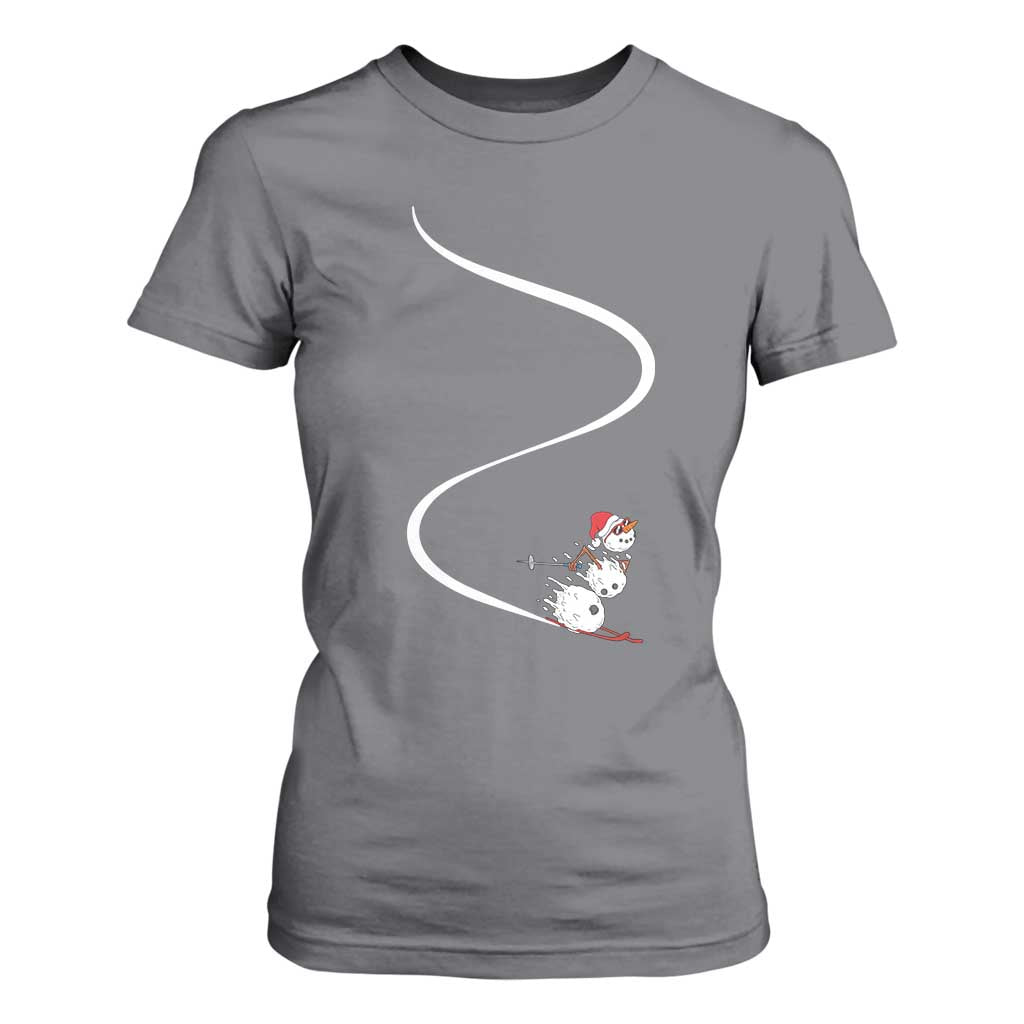 Skiing Snowman T Shirt For Women Funny Ski Freeride Freeski Winter Sports Skiers TS10 Charcoal Print Your Wear