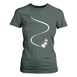 Skiing Snowman T Shirt For Women Funny Ski Freeride Freeski Winter Sports Skiers TS10 Dark Forest Green Print Your Wear