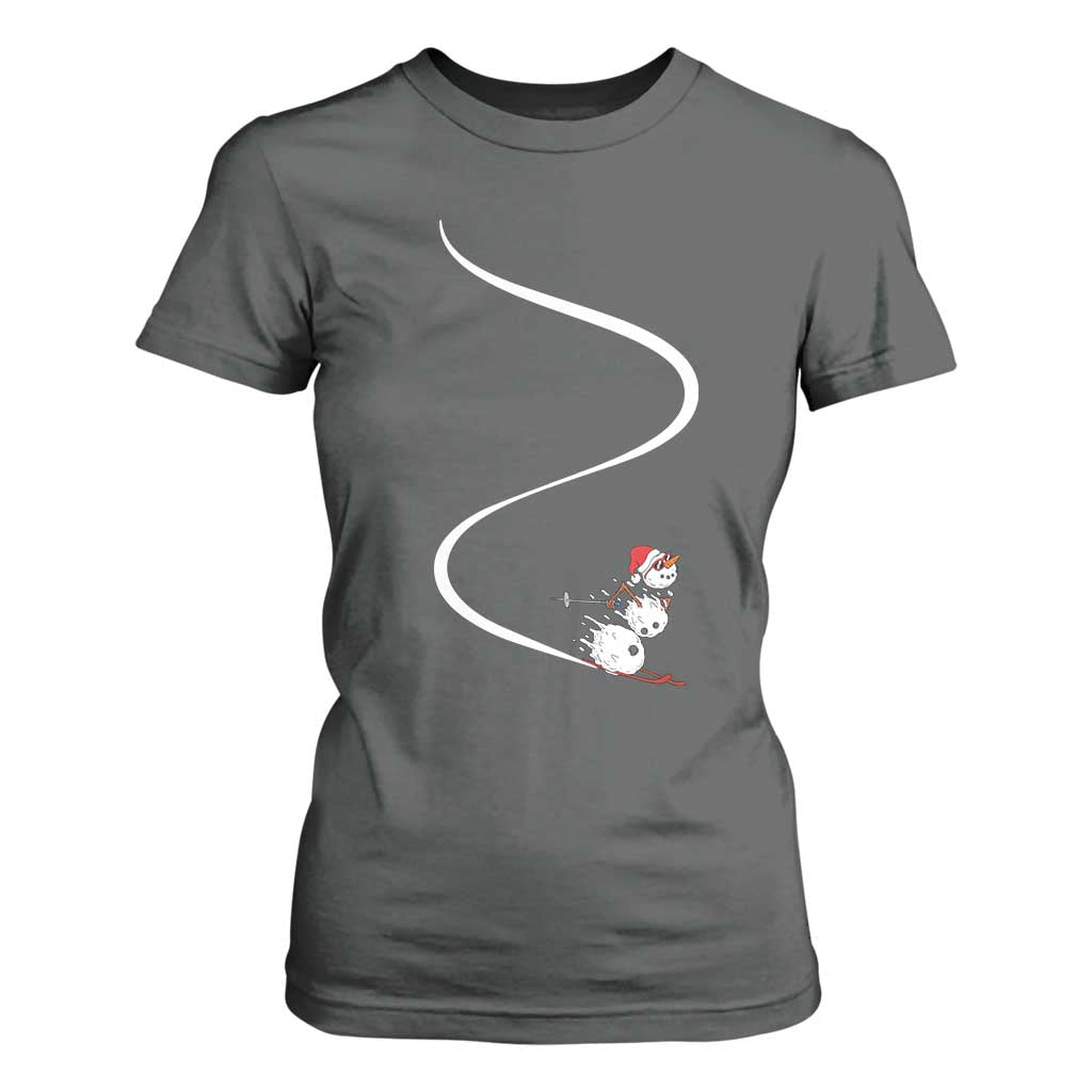 Skiing Snowman T Shirt For Women Funny Ski Freeride Freeski Winter Sports Skiers TS10 Dark Heather Print Your Wear