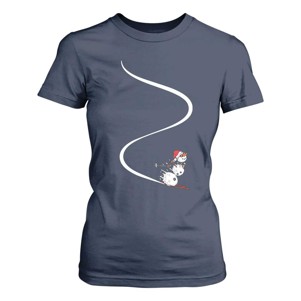 Skiing Snowman T Shirt For Women Funny Ski Freeride Freeski Winter Sports Skiers TS10 Navy Print Your Wear