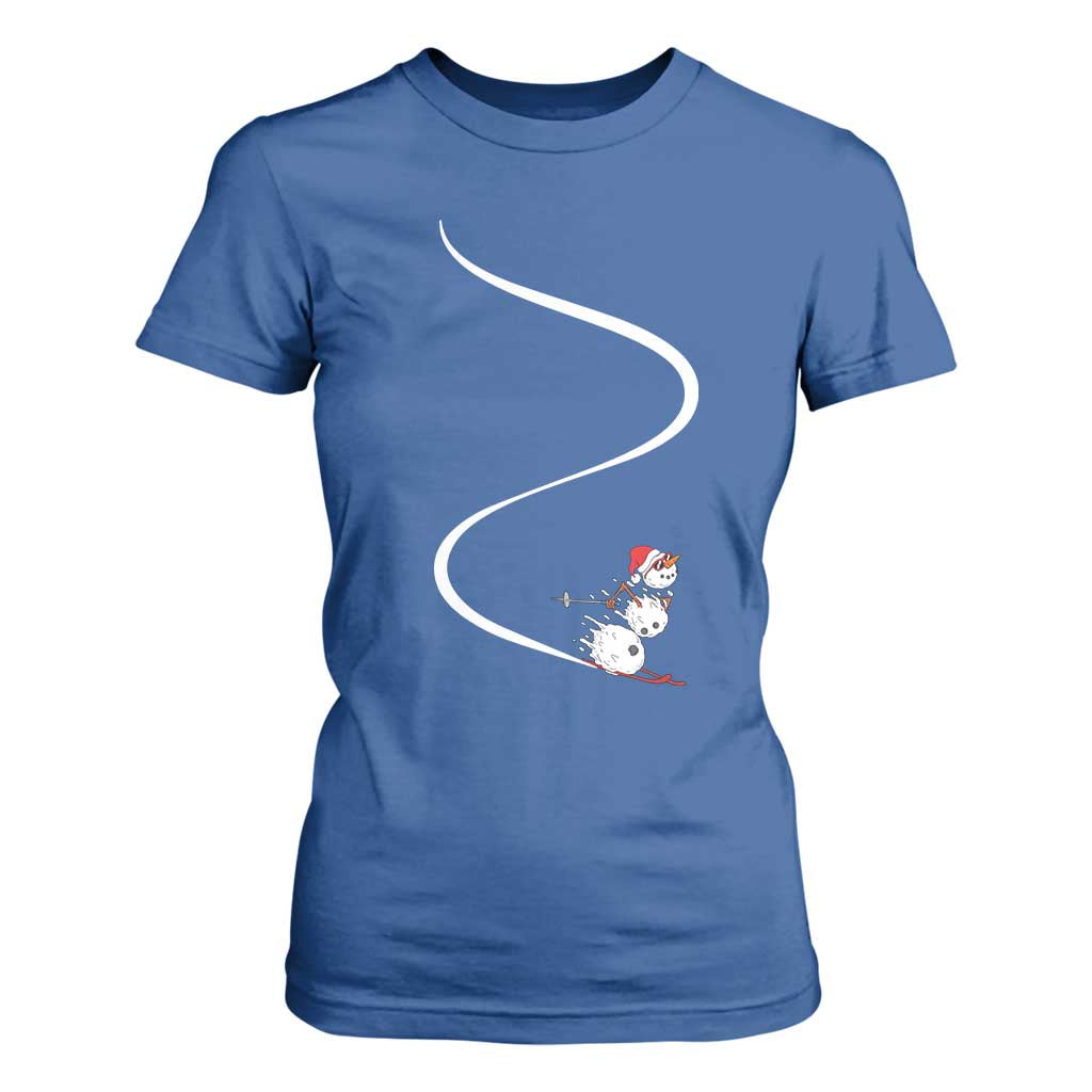 Skiing Snowman T Shirt For Women Funny Ski Freeride Freeski Winter Sports Skiers TS10 Royal Blue Print Your Wear