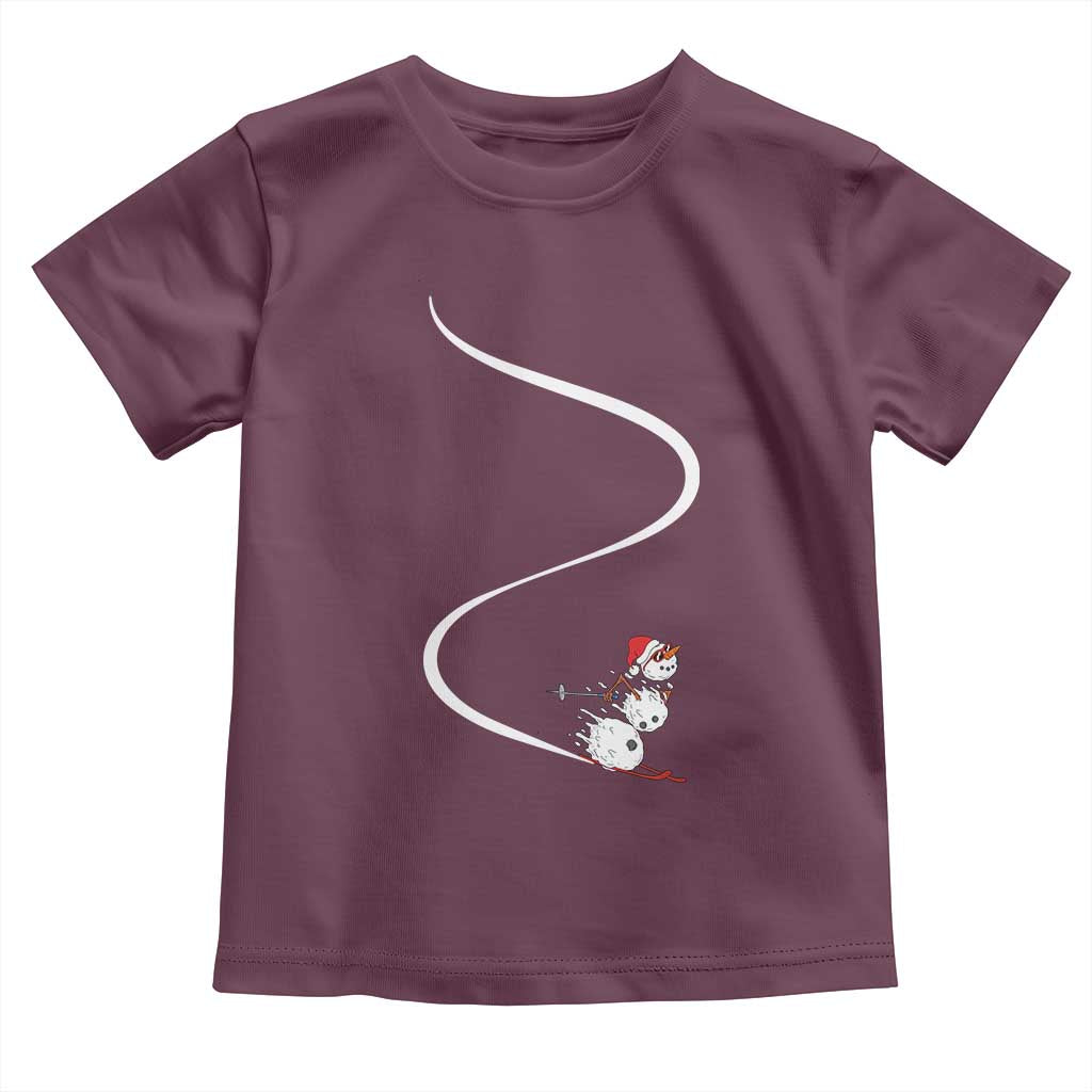 Skiing Snowman Toddler T Shirt Funny Ski Freeride Freeski Winter Sports Skiers TS10 Maroon Print Your Wear