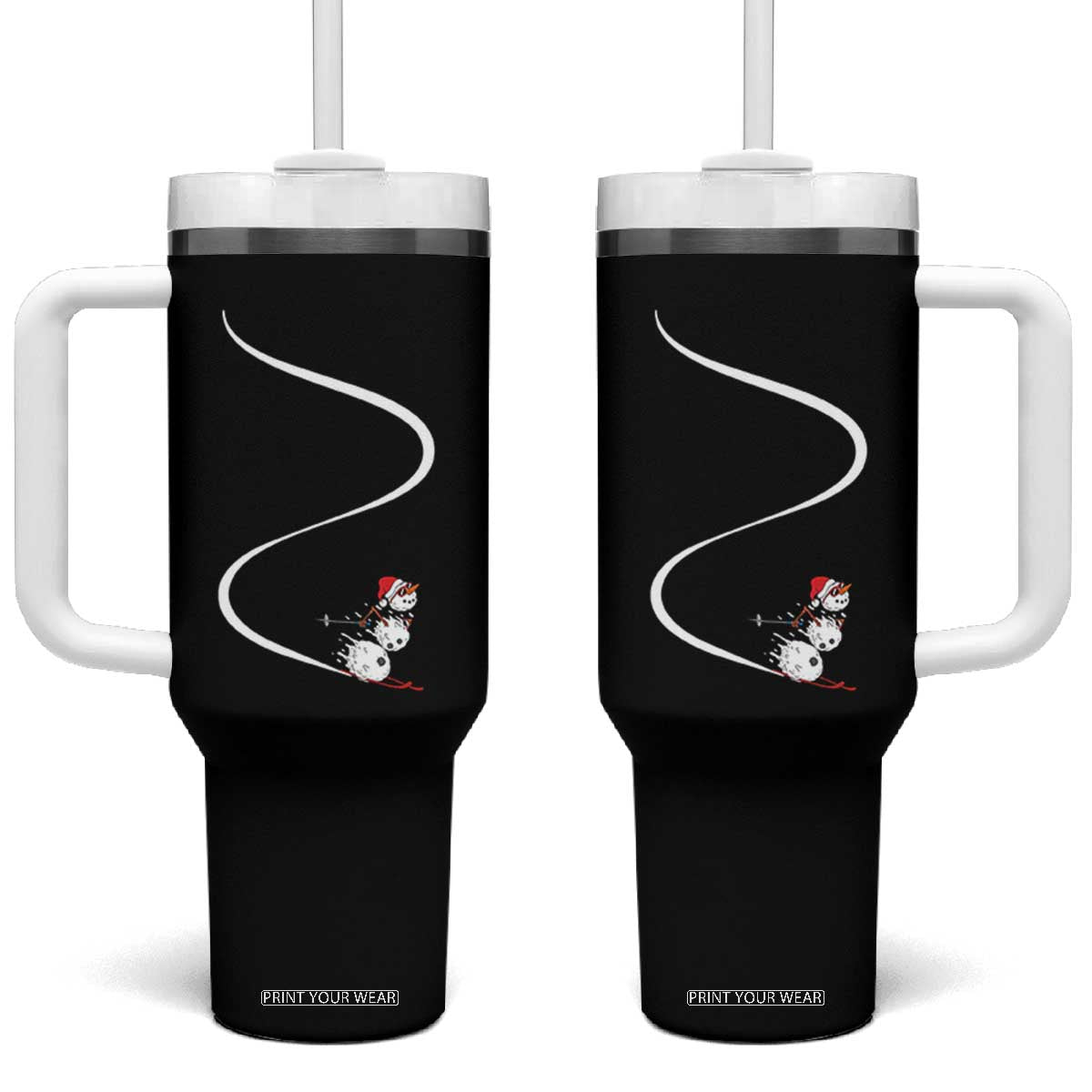 Skiing Snowman Tumbler With Handle Funny Ski Freeride Freeski Winter Sports Skiers TS10 One Size: 40 oz Black Print Your Wear