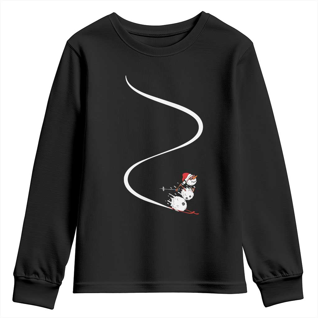 Skiing Snowman Youth Sweatshirt Funny Ski Freeride Freeski Winter Sports Skiers TS10 Black Print Your Wear