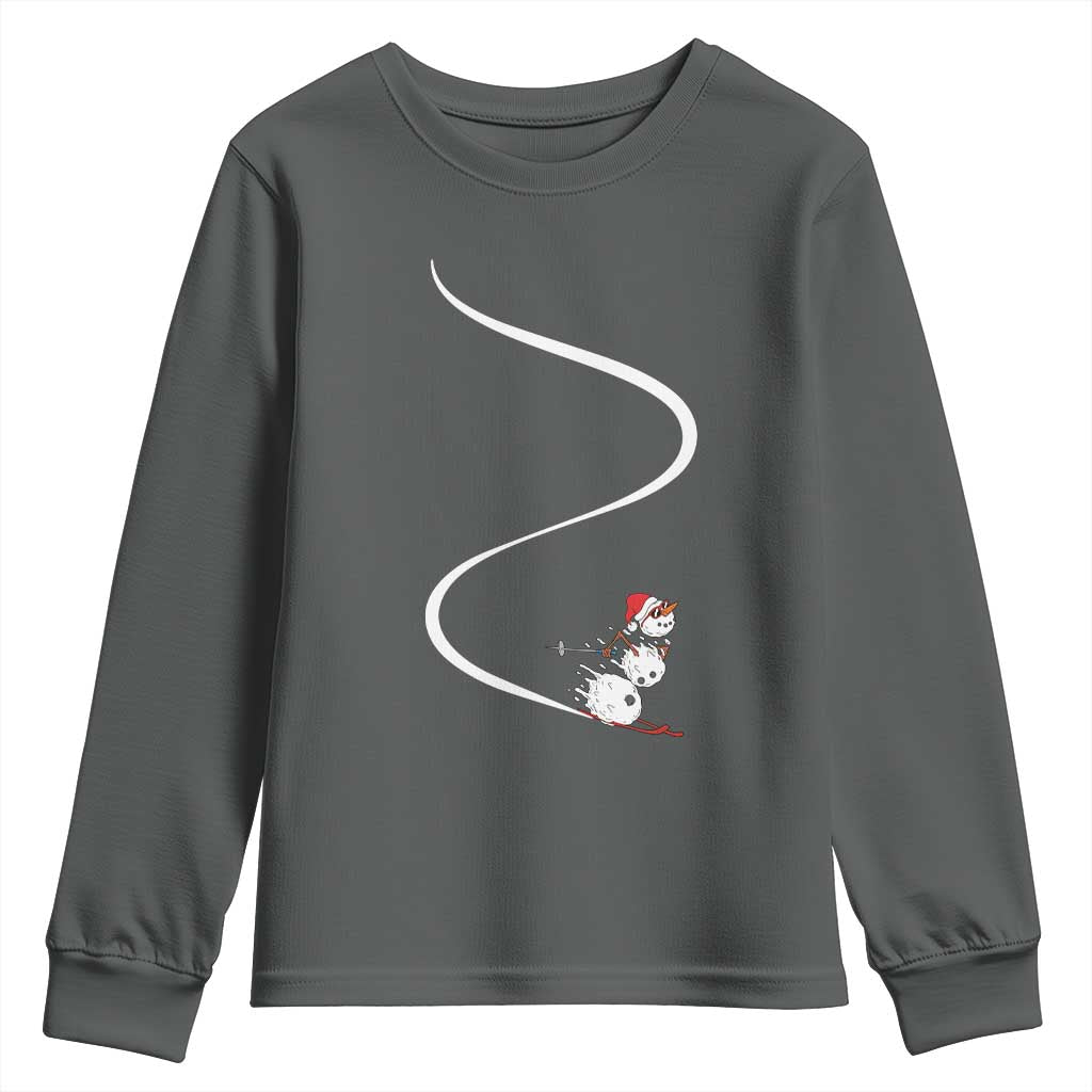 Skiing Snowman Youth Sweatshirt Funny Ski Freeride Freeski Winter Sports Skiers TS10 Dark Heather Print Your Wear