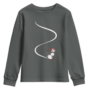 Skiing Snowman Youth Sweatshirt Funny Ski Freeride Freeski Winter Sports Skiers TS10 Dark Heather Print Your Wear