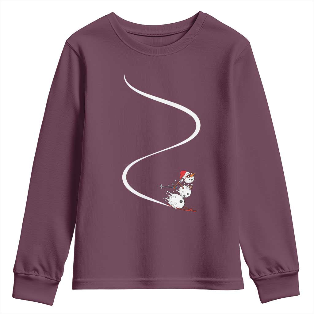 Skiing Snowman Youth Sweatshirt Funny Ski Freeride Freeski Winter Sports Skiers TS10 Maroon Print Your Wear