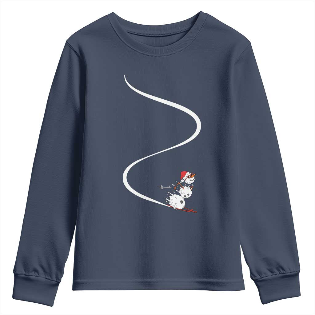 Skiing Snowman Youth Sweatshirt Funny Ski Freeride Freeski Winter Sports Skiers TS10 Navy Print Your Wear