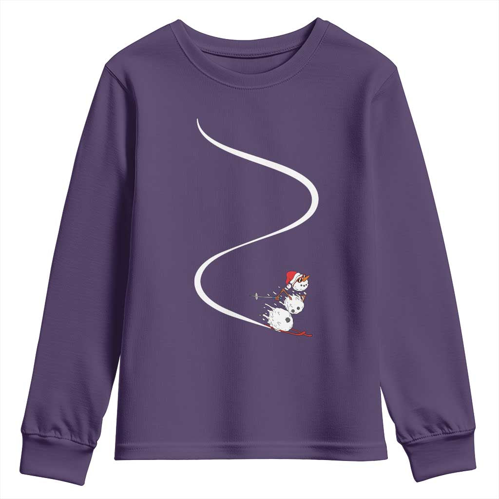 Skiing Snowman Youth Sweatshirt Funny Ski Freeride Freeski Winter Sports Skiers TS10 Purple Print Your Wear