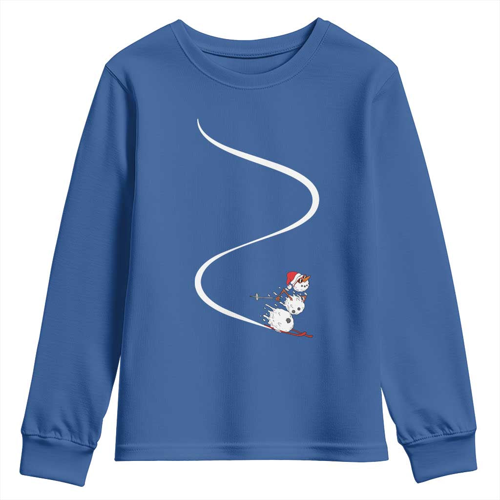 Skiing Snowman Youth Sweatshirt Funny Ski Freeride Freeski Winter Sports Skiers TS10 Royal Blue Print Your Wear
