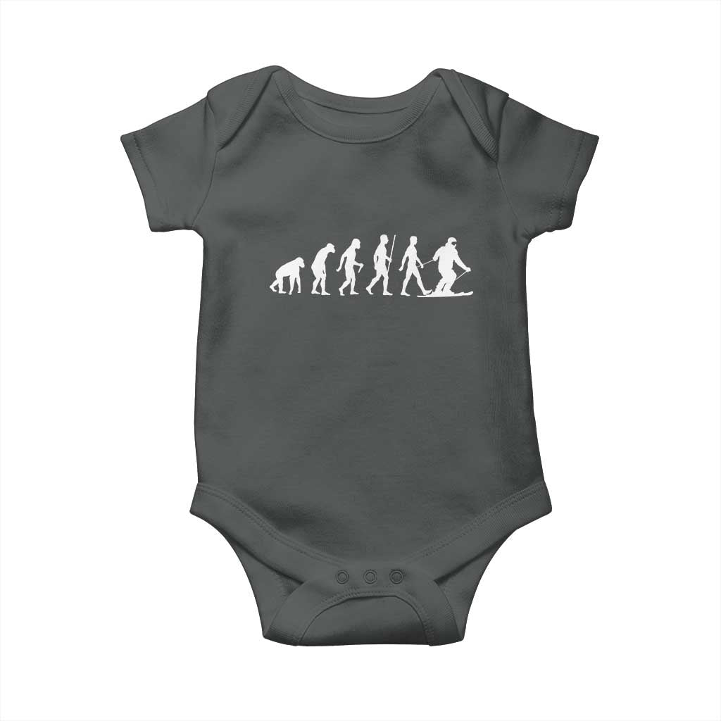Ski Evolution Baby Onesie Funny Skiing Lover Skiers TS10 Dark Heather Print Your Wear