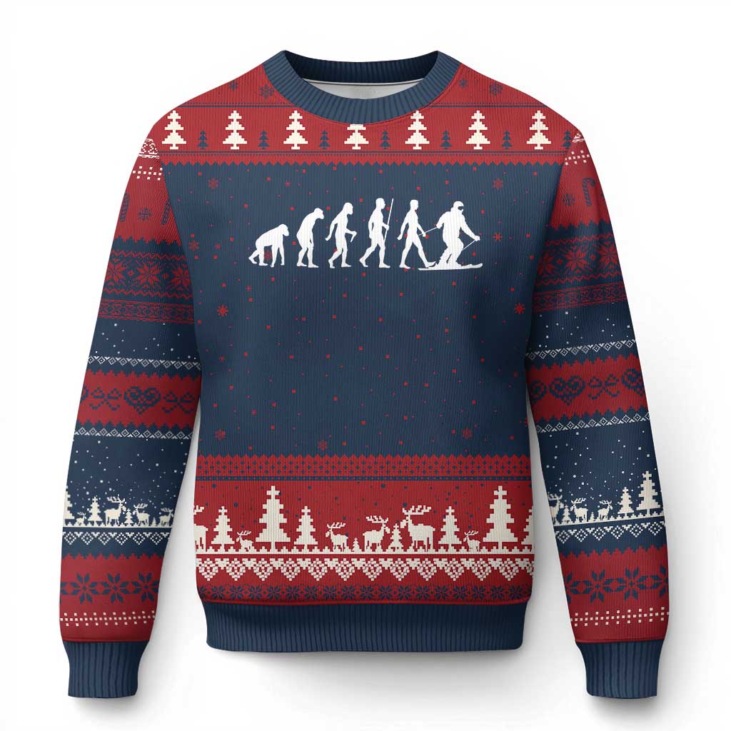 Ski Evolution Ugly Christmas Sweater Funny Skiing Lover Skiers TS10 Navy Red Print Your Wear