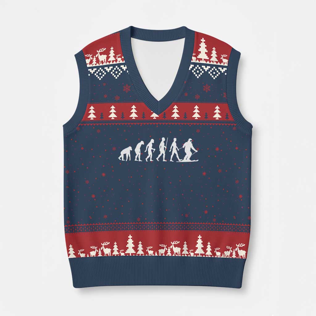 Ski Evolution V-Neck Knit Sweater Vest Funny Skiing Lover Skiers TS10 Navy Red Print Your Wear