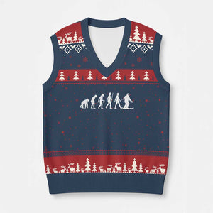 Ski Evolution V-Neck Knit Sweater Vest Funny Skiing Lover Skiers TS10 Navy Red Print Your Wear