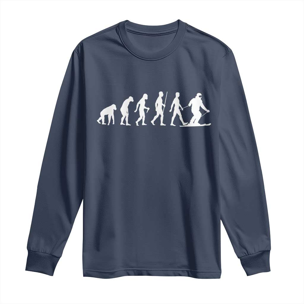 Ski Evolution Long Sleeve Shirt Funny Skiing Lover Skiers TS10 Navy Print Your Wear
