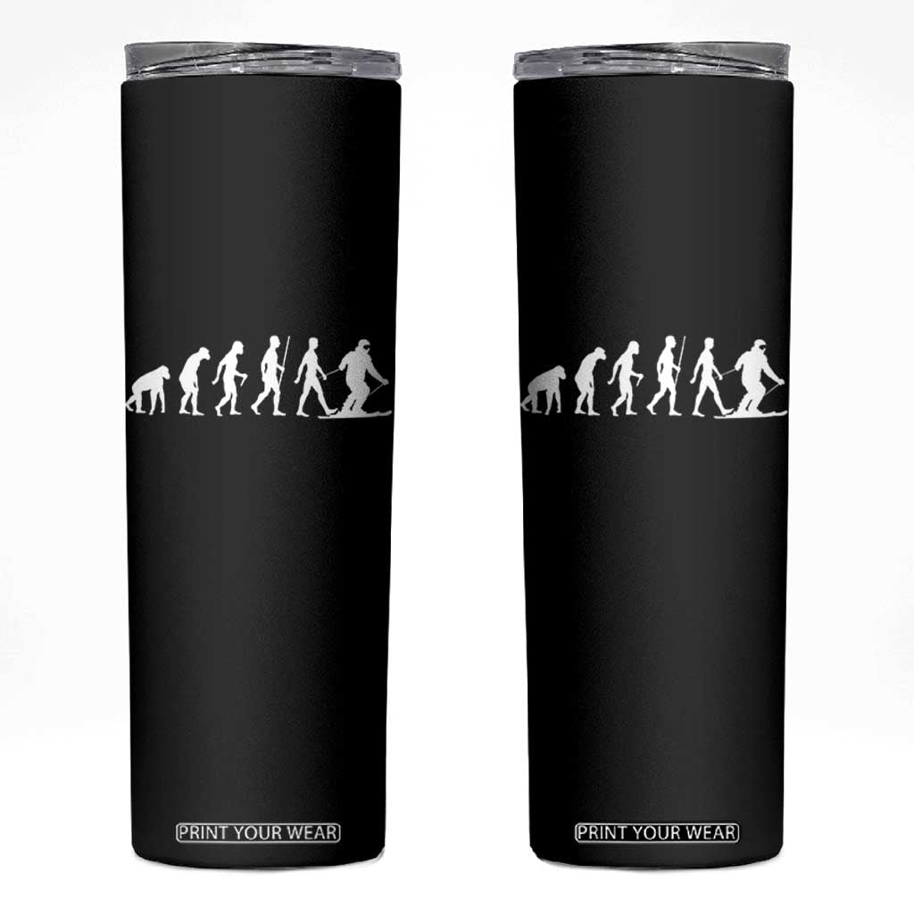 Ski Evolution Skinny Tumbler Funny Skiing Lover Skiers TS10 Black Print Your Wear
