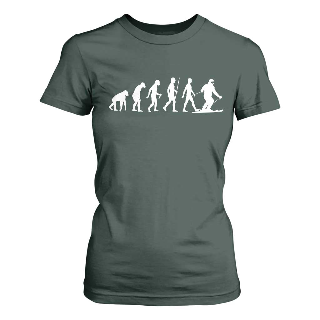 Ski Evolution T Shirt For Women Funny Skiing Lover Skiers TS10 Dark Forest Green Print Your Wear