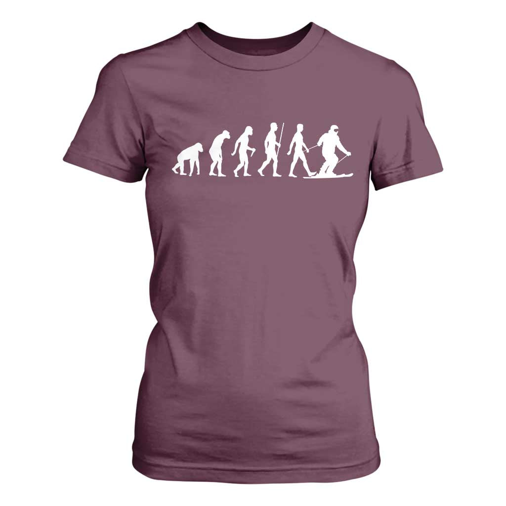 Ski Evolution T Shirt For Women Funny Skiing Lover Skiers TS10 Maroon Print Your Wear