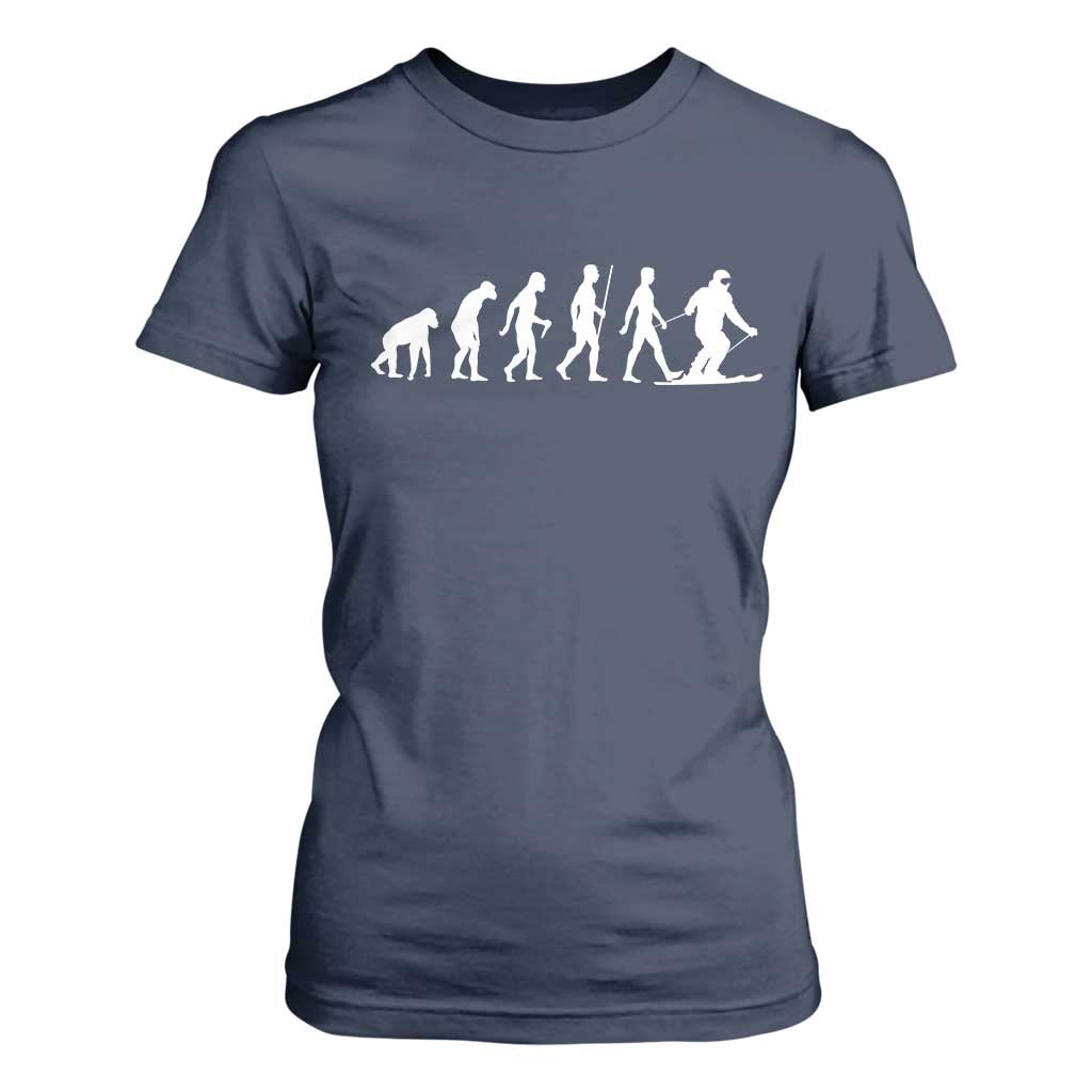 Ski Evolution T Shirt For Women Funny Skiing Lover Skiers TS10 Navy Print Your Wear