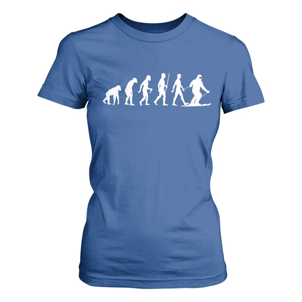 Ski Evolution T Shirt For Women Funny Skiing Lover Skiers TS10 Royal Blue Print Your Wear