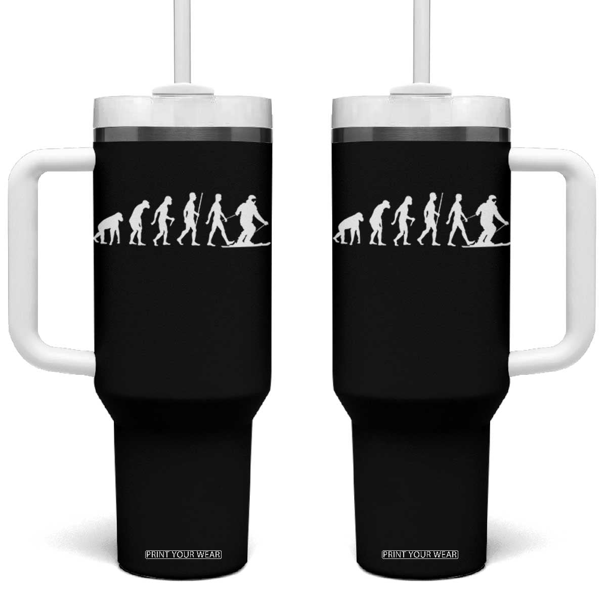 Ski Evolution Tumbler With Handle Funny Skiing Lover Skiers TS10 One Size: 40 oz Black Print Your Wear
