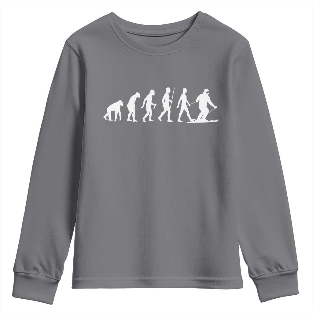 Ski Evolution Youth Sweatshirt Funny Skiing Lover Skiers TS10 Charcoal Print Your Wear