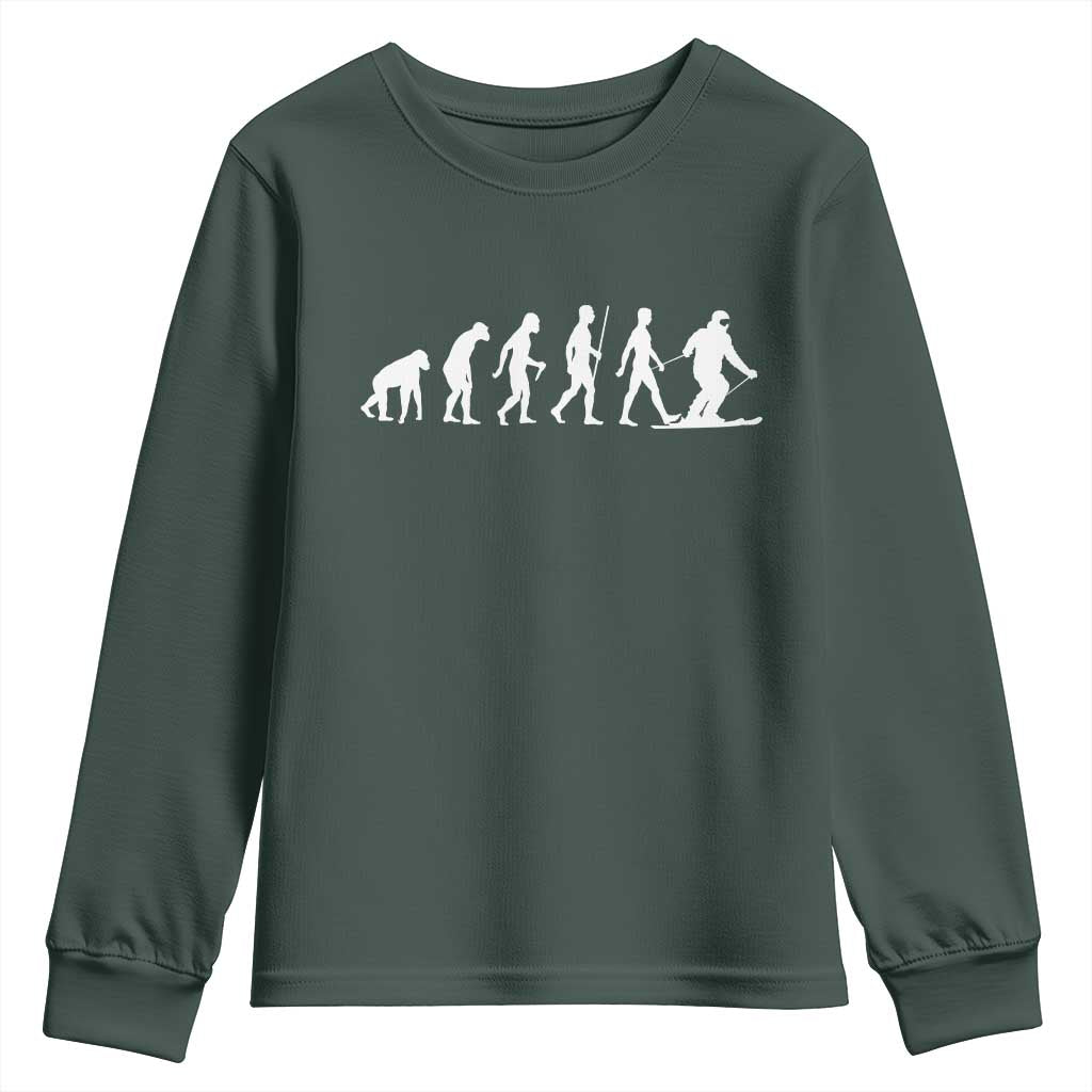 Ski Evolution Youth Sweatshirt Funny Skiing Lover Skiers TS10 Dark Forest Green Print Your Wear