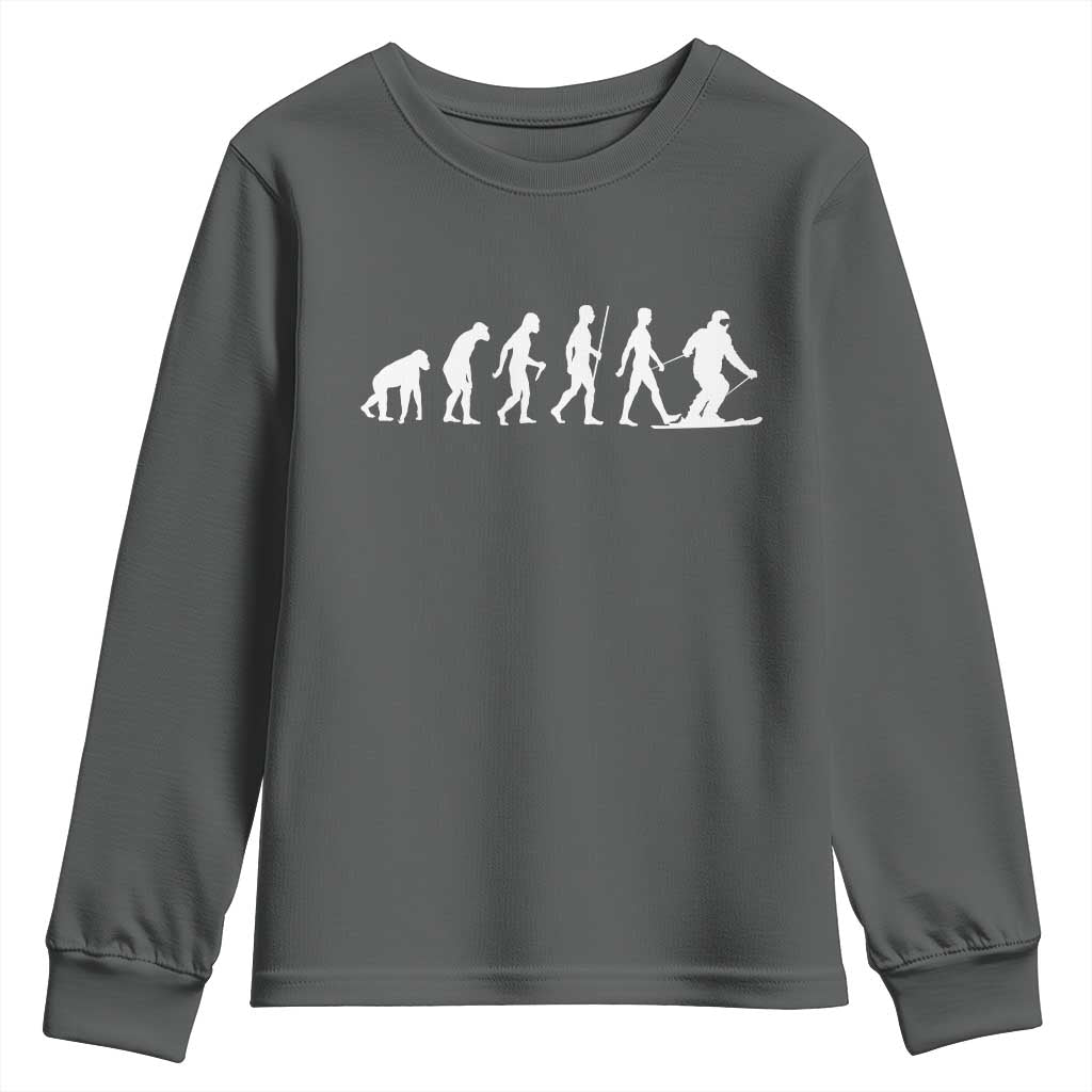 Ski Evolution Youth Sweatshirt Funny Skiing Lover Skiers TS10 Dark Heather Print Your Wear