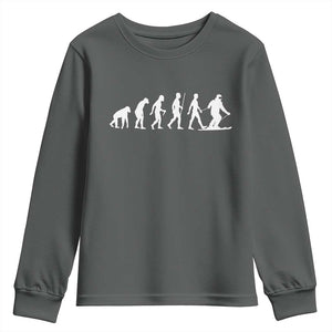 Ski Evolution Youth Sweatshirt Funny Skiing Lover Skiers TS10 Dark Heather Print Your Wear