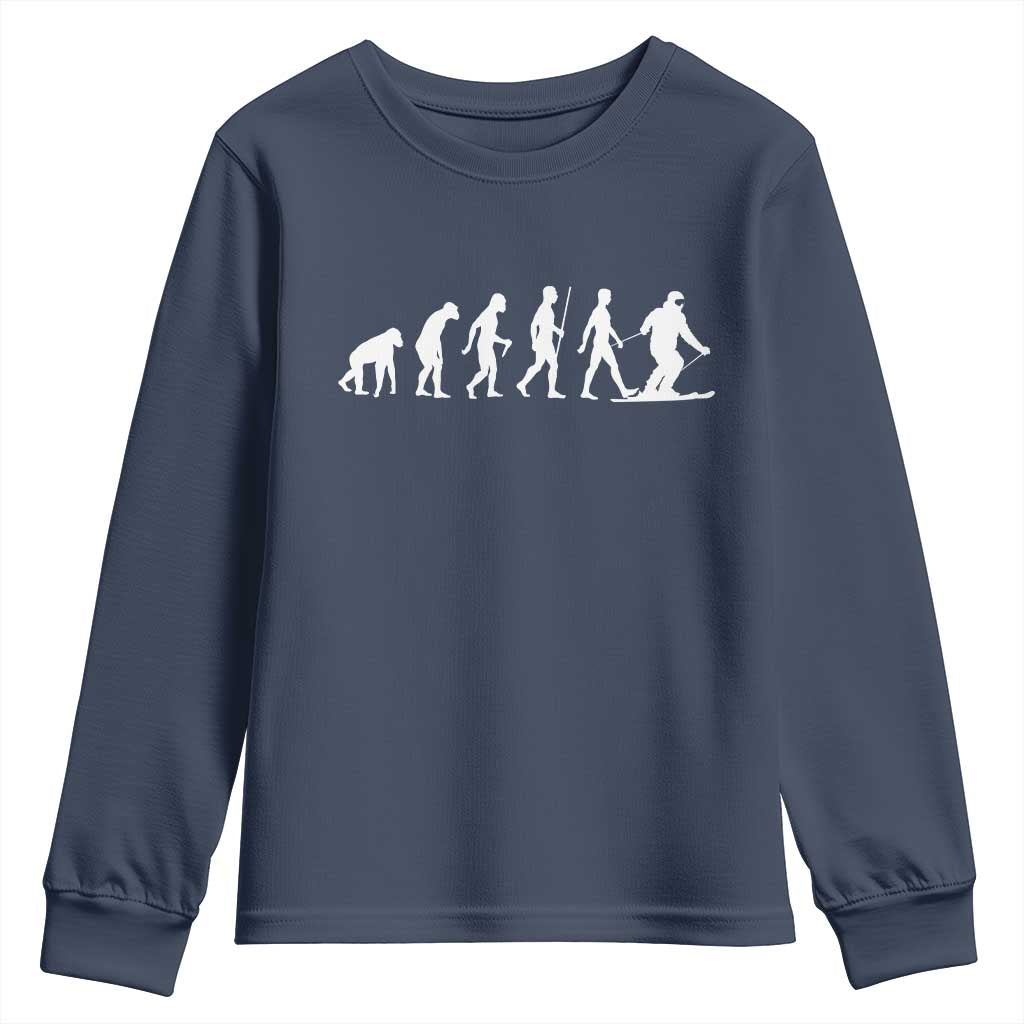 Ski Evolution Youth Sweatshirt Funny Skiing Lover Skiers TS10 Navy Print Your Wear