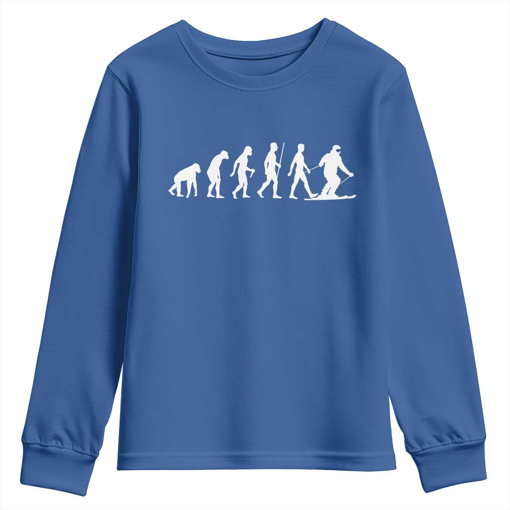Ski Evolution Youth Sweatshirt Funny Skiing Lover Skiers TS10 Royal Blue Print Your Wear