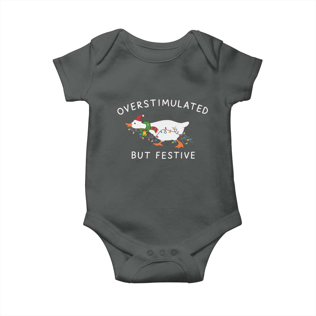 Overstimulated But Festive Goose Christmas Baby Onesie Funny Holiday Meme TS10 Dark Heather Print Your Wear