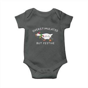 Overstimulated But Festive Goose Christmas Baby Onesie Funny Holiday Meme TS10 Dark Heather Print Your Wear