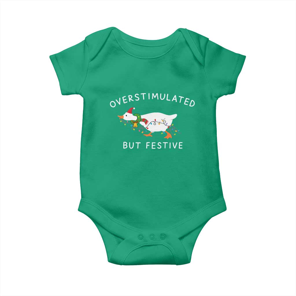 Overstimulated But Festive Goose Christmas Baby Onesie Funny Holiday Meme TS10 Irish Green Print Your Wear