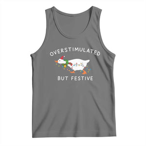 Overstimulated But Festive Goose Christmas Tank Top Funny Holiday Meme TS10 Black Heather Print Your Wear