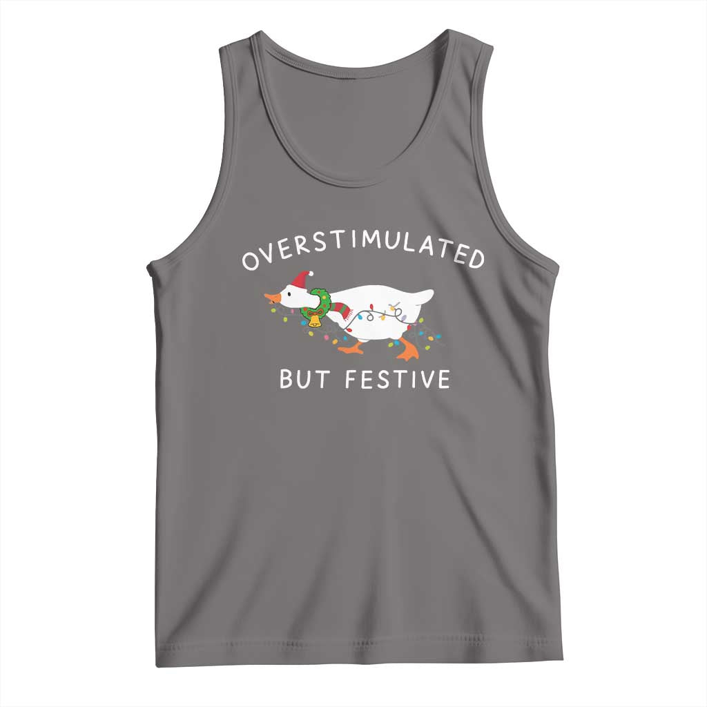 Overstimulated But Festive Goose Christmas Tank Top Funny Holiday Meme TS10 Deep Heather Print Your Wear
